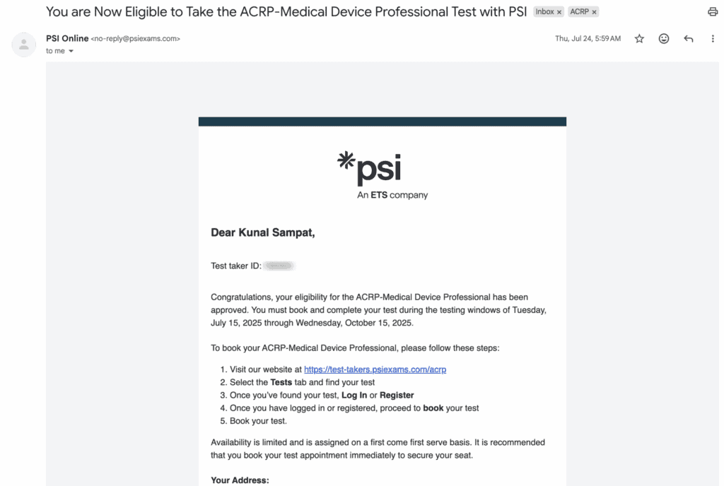 ACRP Eligibility Approved