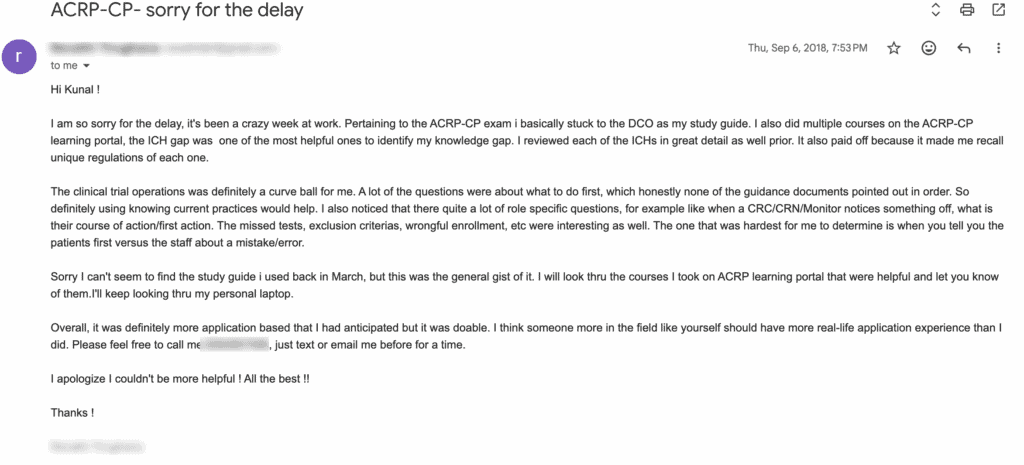 ACRP-CP exam experience