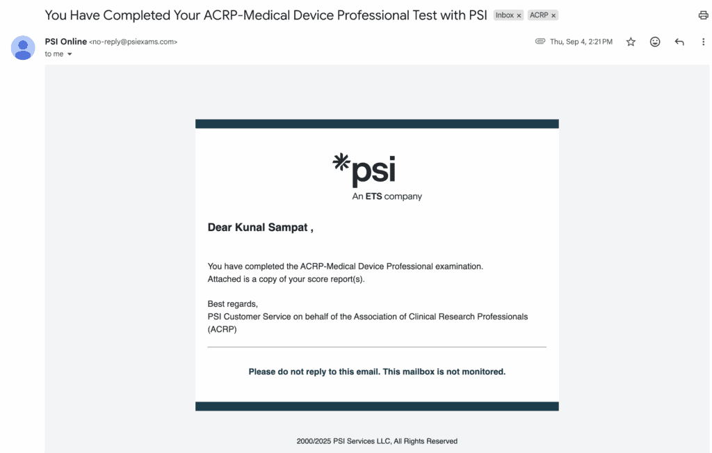 ACRP Medical Device Professional exam